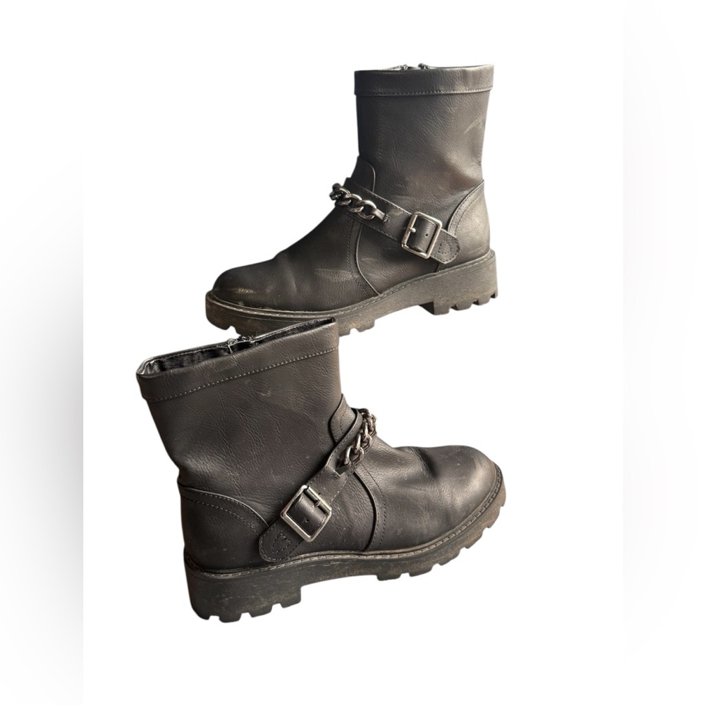 XOXO Black Combat Boots with Chain Accent